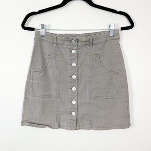 Altar'd State Woman's Sz M Dark Khaki Button Front High Rise Straight Mini Skirt